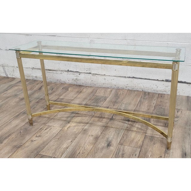 Metal Vintage Mid Century Hollywood Regency Labarge Style Brass and Glass Hall Table For Sale - Image 7 of 10