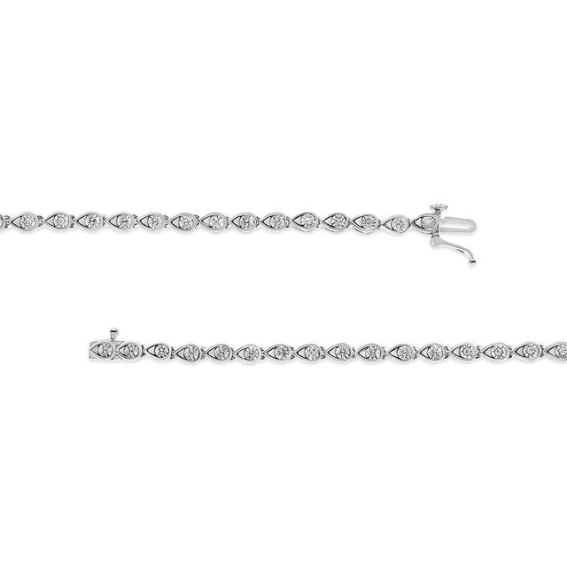 Haus of Brilliance .925 Sterling Silver 1/10 Cttw Round-Cut Diamond Pear Link 7.25" Bracelet (I-J Color, I2-I3 Clarity) For Sale - Image 4 of 6