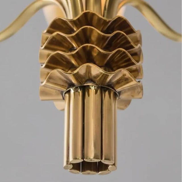 Solid Brass Chandelier – 8 Light Scandinavian Modern Sputnik Fixture For Sale - Image 4 of 9