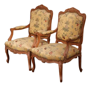 20th Century French Louis XV Carved Armchairs - A Pair