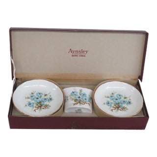Aynsley England Bone China 3pc Box Set Blue Forget Me Not Motif Gold Trim 4956b For Sale