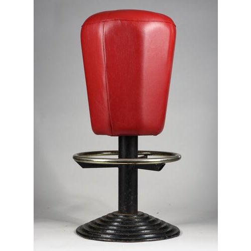 Cast Iron Stool with Red Leatherette Seat, Italy, 1970s For Sale - Image 5 of 6