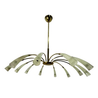 12-Light Spider Hanging Lamp in Brass and Murano Glass in the style of Ercole Barovier, 1950 For Sale