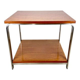 Vintage Bauhaus Modern Stainless Steel and Mahogany Side Table For Sale