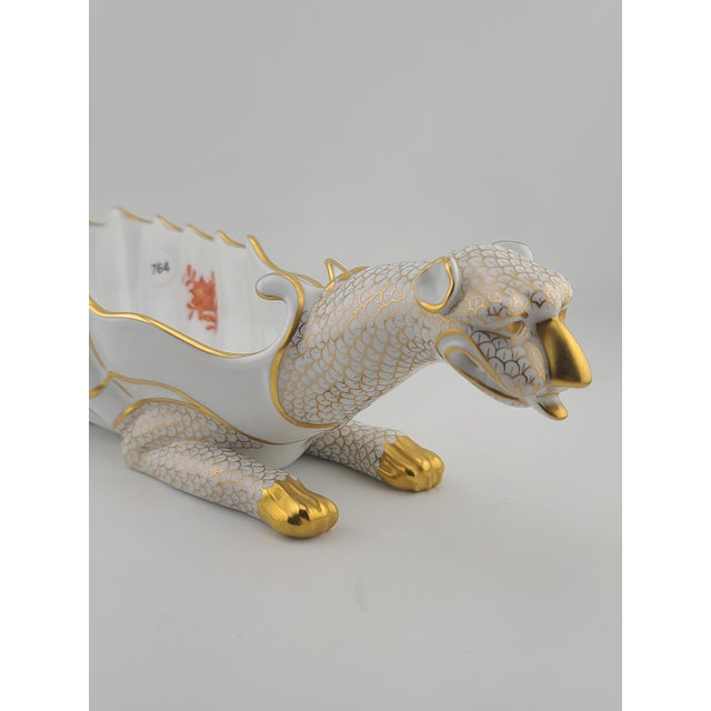 Ceramic Rare Herend Hand Painted Dragon Dish #7760 - 11 1/4" Long Hand Signed by Artist Vecsey Tamas For Sale - Image 7 of 14