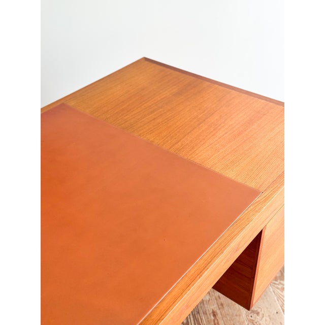 Mid-Century Modern Teak Executive Desk with Leather Inlay, 1970s For Sale - Image 10 of 18