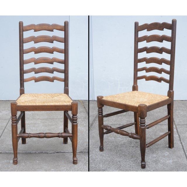 English Antique English Ladder Back Rush Seat Dining Chairs - Set of 6 For Sale - Image 3 of 17