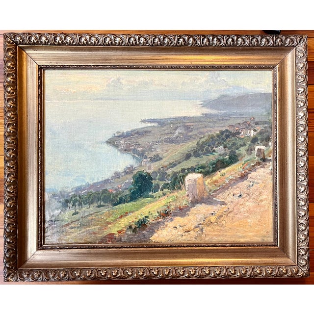 Antique 19th Century French Impressionist Landscape Oil Painting of the Riviera / Mediterranean Sea Coast For Sale - Image 9 of 9
