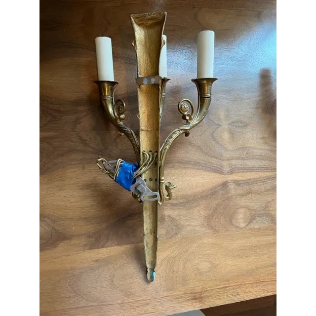 Solid Cast Bronze Sconces - a Pair For Sale - Image 4 of 8