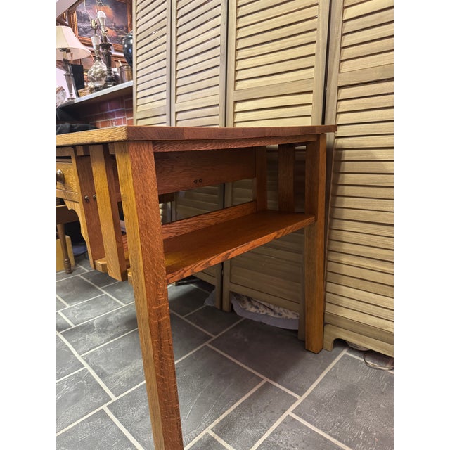 1960s Larkin Vintage Mission Oak Quarter Sawn Library Table For Sale - Image 4 of 12