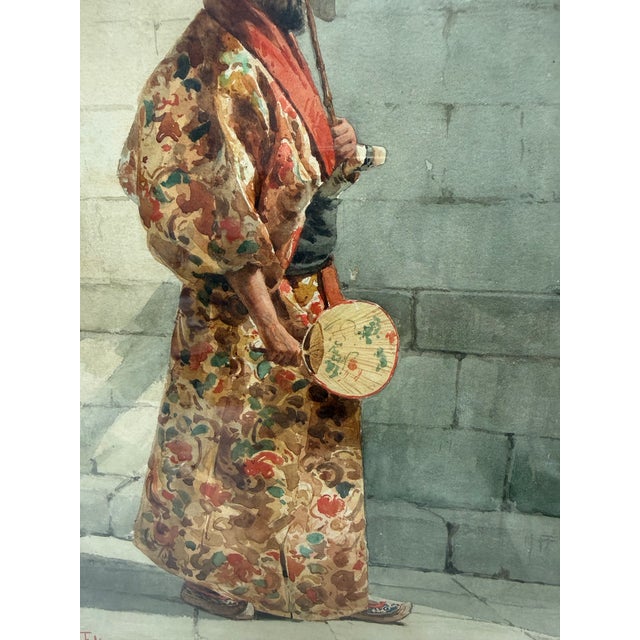 Antique signed and dated Feb 20, 1875 original watercolor "Study of a Man in Japanese Costume" by Italian artist C....