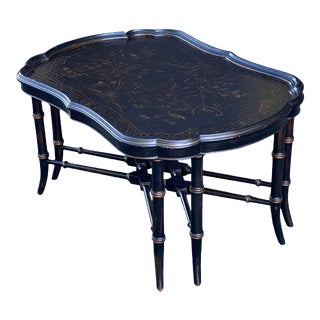 Ethan Allen Mirabelle Black Chinoiserie Coffee Table For Sale