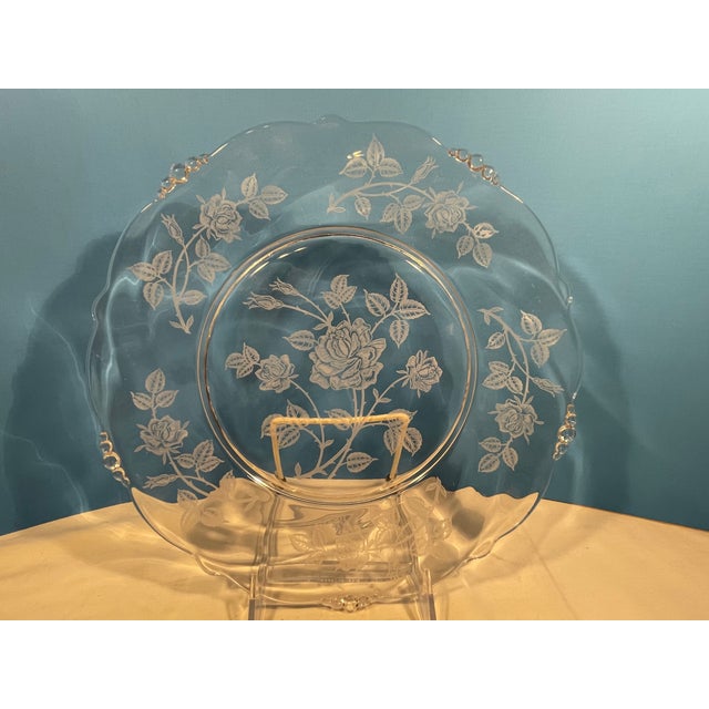 Mid-Century Modern Vintage Heisey #1519 Waverly Rose Etch Dinner Plates- Set of 4 For Sale - Image 3 of 8