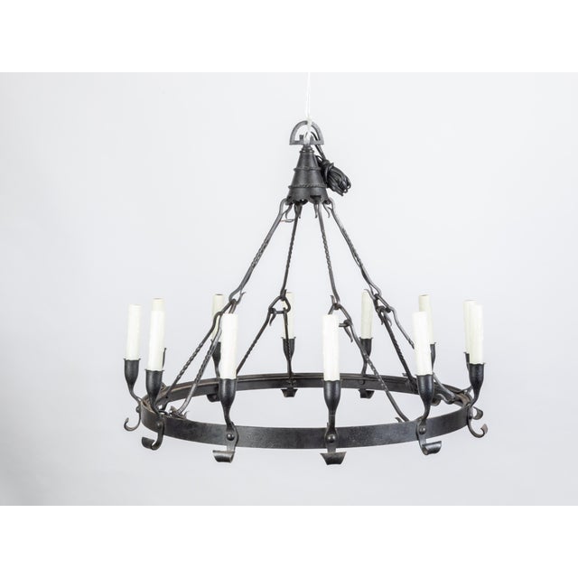 Metal 1900s Spanish Colonial 12-Light Iron Chandelier with Ring and Dark Patina For Sale - Image 7 of 12
