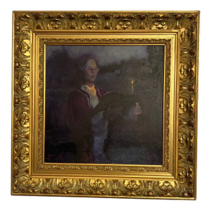 1980s Modern American School Oil on Canvas Signed Framed Titled Night Reader