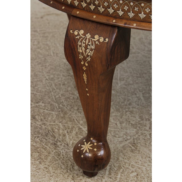 Vintage Anglo Indian Round Inlaid Coffee Table W. 4 Stools For Sale - Image 11 of 18
