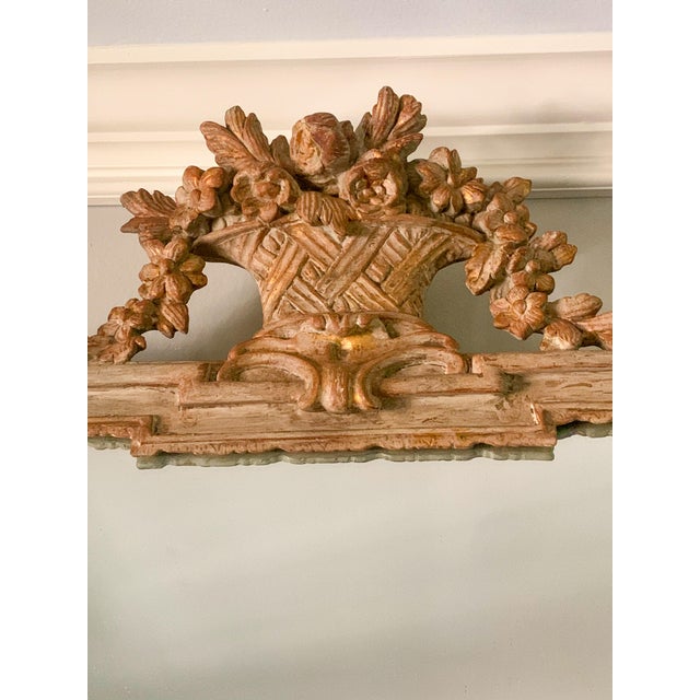 French Exceptional Carvers Guild "Panier De Fleur" Mirror Vintage Versailles Finish -18th Century/ Louis XIV Style For Sale - Image 3 of 17