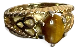 1930s-40s Tiger's Eye / 14k Gold Plated Cocktail Ring