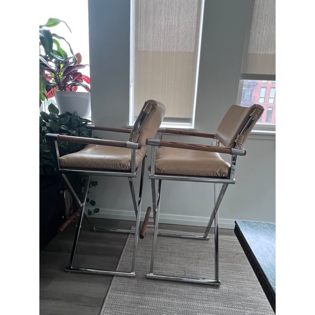 1970s Milo Baughman Style Chrome Directors Chair Bar Stools a Pair Chairish