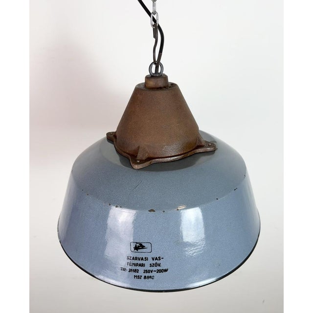 Gray Industrial Grey Enamel and Cast Iron Pendant Light, 1960s For Sale - Image 8 of 17
