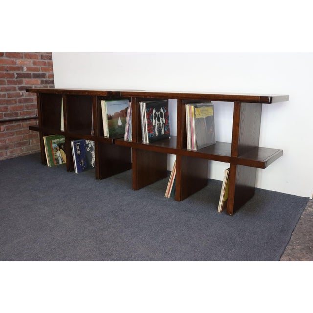 Brown Pair of Vintage Modular Bookcases / Record Shelves in Stained Ash For Sale - Image 8 of 18