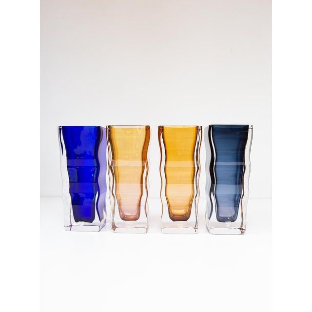 Swedish Glass Vases in Blue and Amber from Orrefors, Set of 4 For Sale - Image 17 of 17