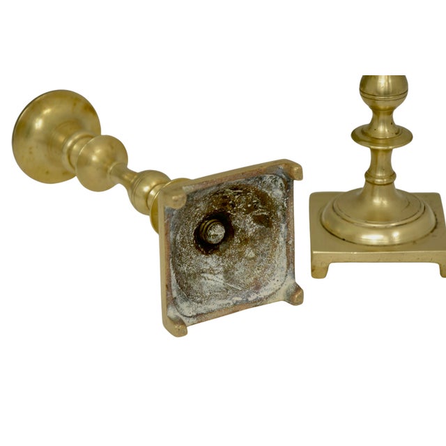 7” Turned Brass Candle Holders - Pair For Sale - Image 4 of 4