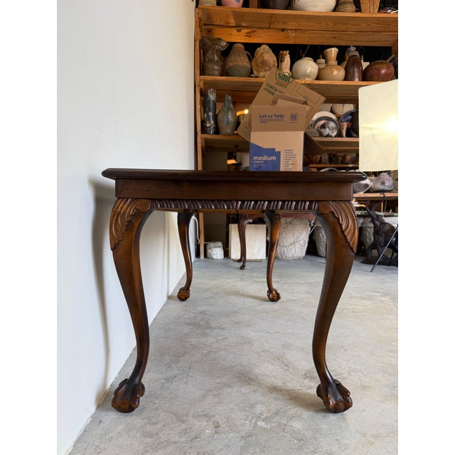 Brown Vintage Georgian Style Carved Mahogany Wood Coffee Table With Claw Feet For Sale - Image 8 of 18