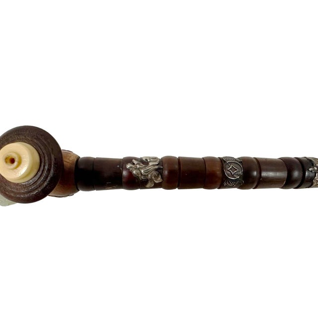 Wood Antique Chinese Wood Carved Opium Pipe, Late Qing Dynasty, Handcrafted Art For Sale - Image 7 of 13