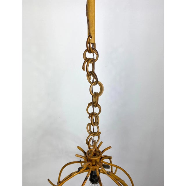 Bamboo Rattan & Rope Chandelier Pendant, Italy, 1960s For Sale - Image 10 of 11