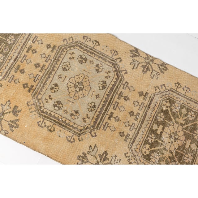 Champagne Mid 20th Century. Muted Champagne & Moss Green Turkish Runner For Sale - Image 8 of 10