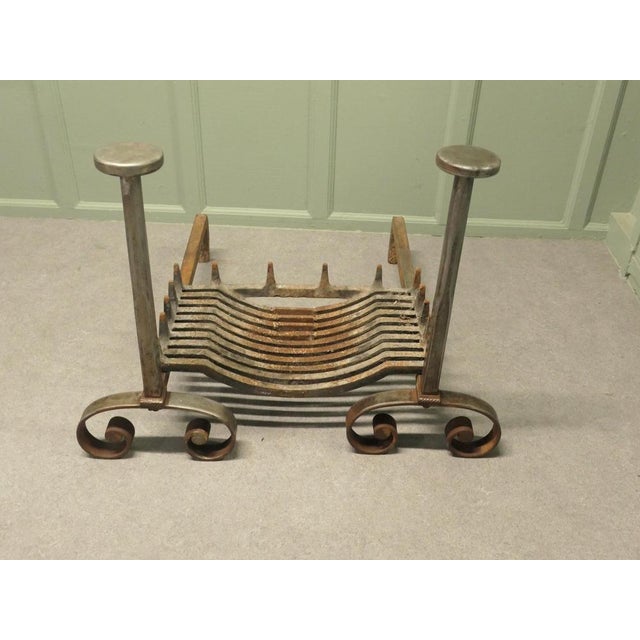 Large Heavy Iron Andirons and Fire Grate, Set of 3 For Sale - Image 3 of 8