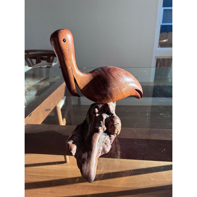 1980s Bruce Stamp Signed and Dated Walnut Carving of a Pelican on Wood. For Sale - Image 4 of 8