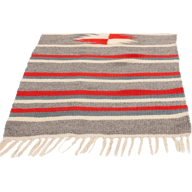 Native American Art Vintage Rio Grande Chimayo Banded Blanket Rug - 02'00 X 05'00 For Sale - Image 4 of 9