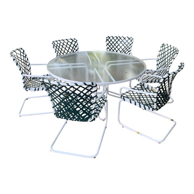 Vintage Brown Jordan Round Table With 6 Chairs Chairish