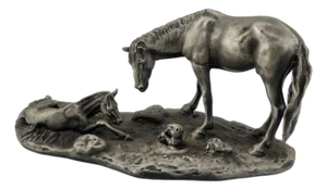 1970s Polland Franklin Mint Pewter Horse Mare Foal Newborn Western Wildlife Figurine