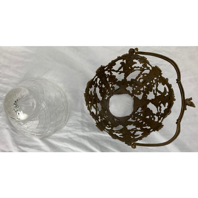 Vintage Brass Filigree and Cut Glass Basket Vase. For Sale - Image 10 of 12