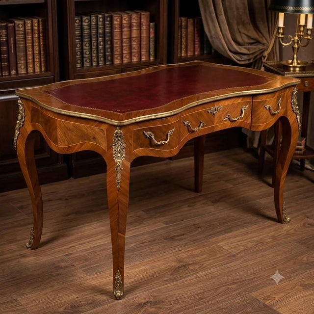 Vintage French Louis XV–Style Leather-Top Ladies’ Writing Desk For Sale - Image 13 of 14