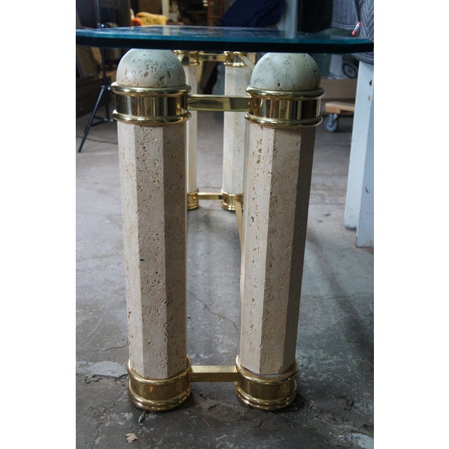 Vintage Italian Regency Travertine Stone Brass & Glass Console Hall Sofa Table For Sale - Image 9 of 12