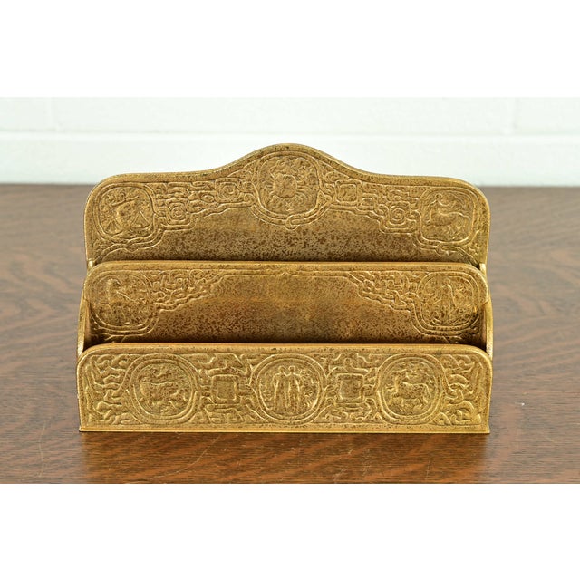 Art Deco Tiffany Studios New York Zodiac Pattern Bronze Doré Letter Rack For Sale - Image 3 of 15