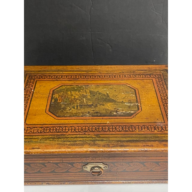 Petite Early 19th Century European Hand Painted Wooden Jewelry and Correspondence Box For Sale - Image 11 of 11