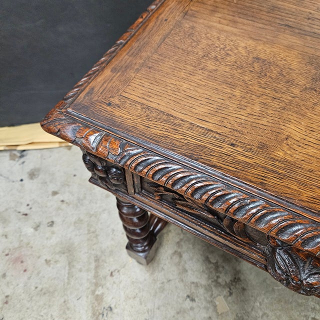 19th Century Carved Oak Barley Twist 2 Drawer Side Table For Sale - Image 11 of 14