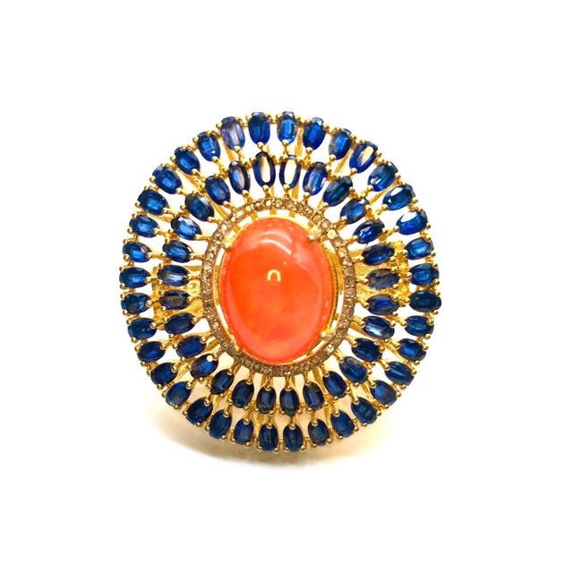 Early 21st Century Bochic "Orient" Natural Orange Opal, Kyanite & Diamond Ring Set In 18K & Silver For Sale - Image 5 of 18