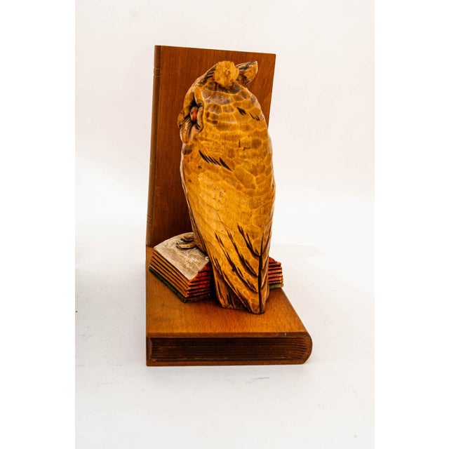 Carved Owl Motive Lime Wood Bookends, Vienna, 1960s, Set of 2 For Sale - Image 12 of 18