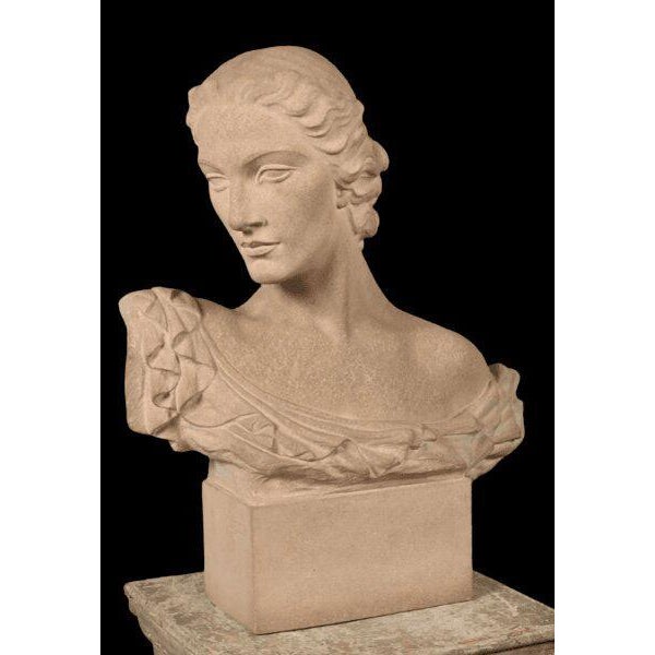 S. Bonome, Art Deco Sculpture Bust of a Woman, Stoneware For Sale - Image 3 of 7