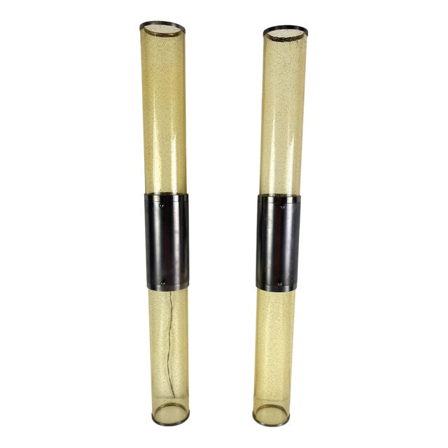 Long Double-Light Wall Lamps in Murano Glass and Steel, 1980s, Set of 2 For Sale