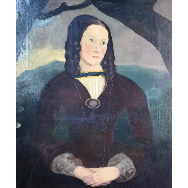 19th Century Antique 19th C. Oil Painting Folk Art Portrait in the Style of William Matthew Prior For Sale - Image 5 of 16