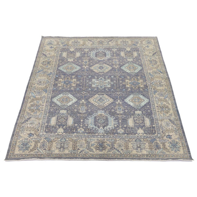 Modern Tabriz Style Rug – Lavender & Slate Blue Hand-Knotted Wool and Silk 9x12 For Sale - Image 10 of 11
