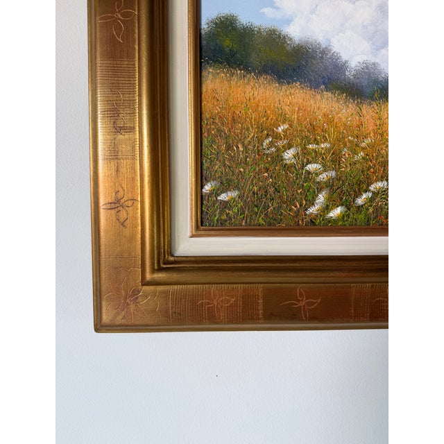Brown 2003 Patrice Marchal “Marguerites” French Wildflower Landscape Oil on Canvas Painting, Framed For Sale - Image 8 of 12