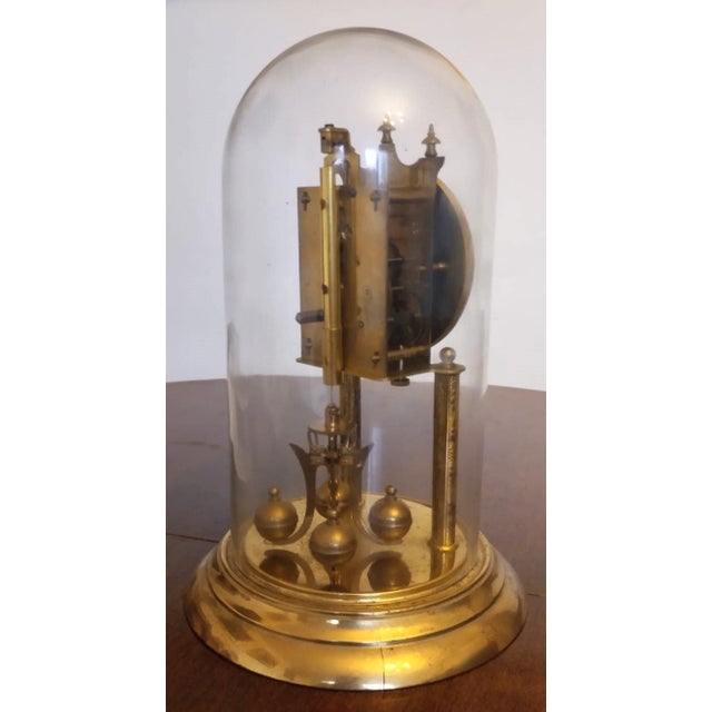 Metal Antique Yearly Clock with Glass Dome For Sale - Image 7 of 8
